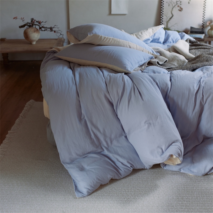 91家纺网 家纺一手货源 找家纺 安莱生活 2022新款全棉双层纱纯色四件套--侘寂风 兰米