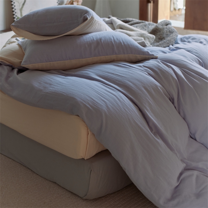 91家纺网 家纺一手货源 找家纺 安莱生活 2022新款全棉双层纱纯色四件套--侘寂风 兰米