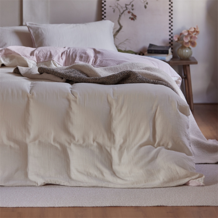 91家纺网 家纺一手货源 找家纺 安莱生活 2022新款全棉双层纱纯色四件套--侘寂风 奶粉