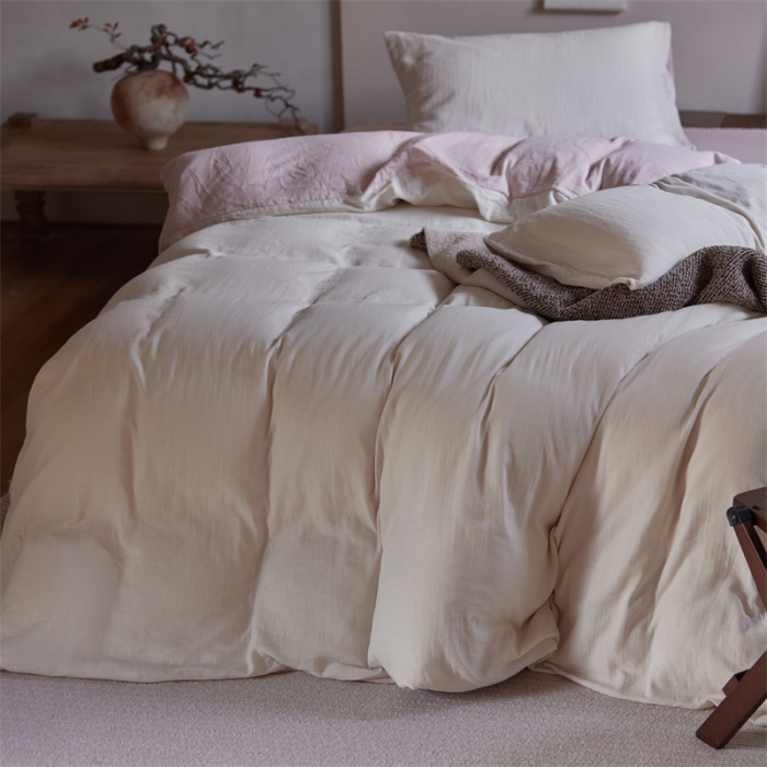 91家纺网 家纺一手货源 找家纺 安莱生活 2022新款全棉双层纱纯色四件套--侘寂风 奶粉