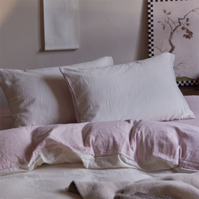 91家纺网 家纺一手货源 找家纺 安莱生活 2022新款全棉双层纱纯色四件套--侘寂风 奶粉