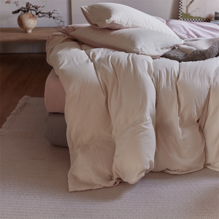 91家纺网 家纺一手货源 找家纺 安莱生活 2022新款全棉双层纱纯色四件套--侘寂风 奶粉