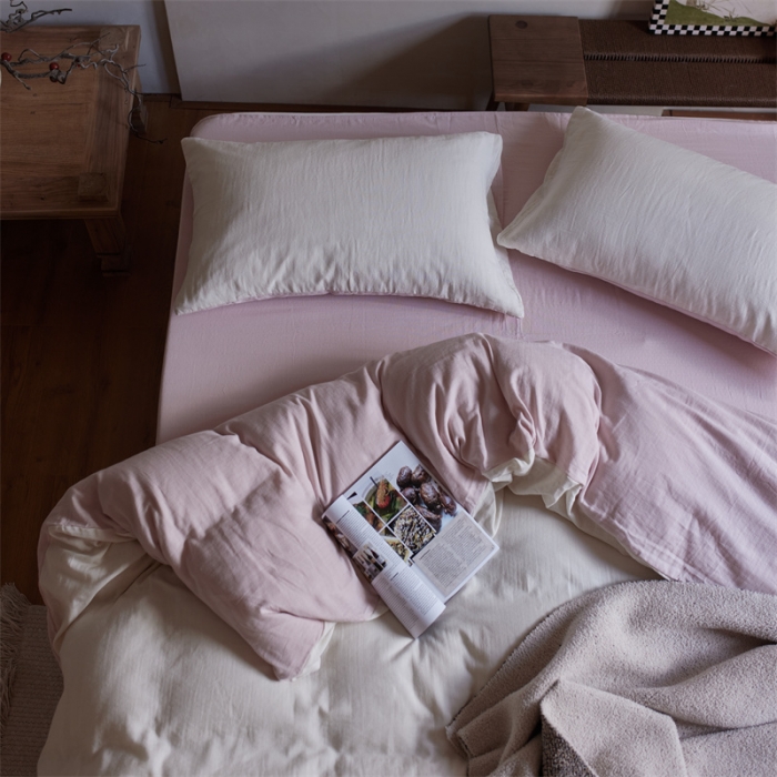 91家纺网 家纺一手货源 找家纺 安莱生活 2022新款全棉双层纱纯色四件套--侘寂风 奶粉