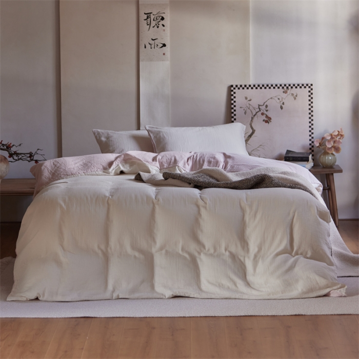 91家纺网 家纺一手货源 找家纺 安莱生活 2022新款全棉双层纱纯色四件套--侘寂风 奶粉