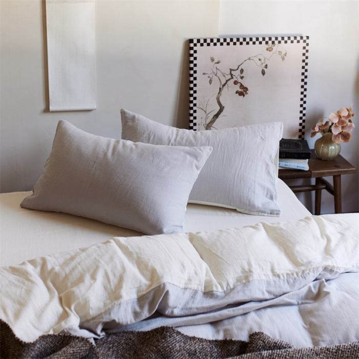 91家纺网 家纺一手货源 找家纺 安莱生活 2022新款全棉双层纱纯色四件套--侘寂风 奶盐