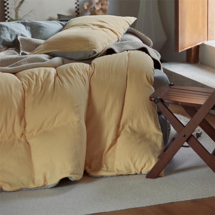 91家纺网 家纺一手货源 找家纺 安莱生活 2022新款全棉双层纱纯色四件套--侘寂风 柠檬