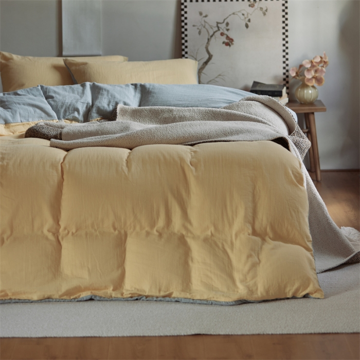 91家纺网 家纺一手货源 找家纺 安莱生活 2022新款全棉双层纱纯色四件套--侘寂风 柠檬