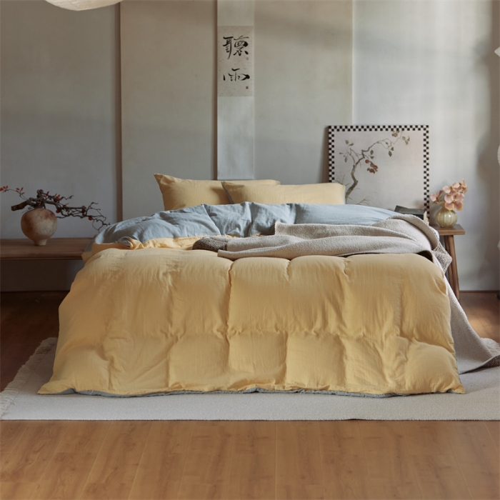 91家纺网 家纺一手货源 找家纺 安莱生活 2022新款全棉双层纱纯色四件套--侘寂风 柠檬