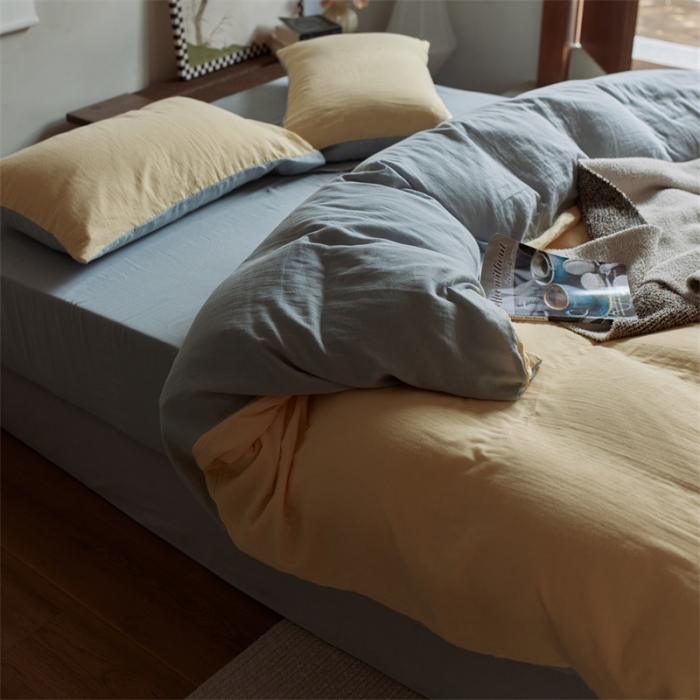 91家纺网 家纺一手货源 找家纺 安莱生活 2022新款全棉双层纱纯色四件套--侘寂风 柠檬