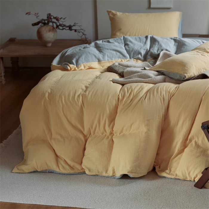 91家纺网 家纺一手货源 找家纺 安莱生活 2022新款全棉双层纱纯色四件套--侘寂风 柠檬