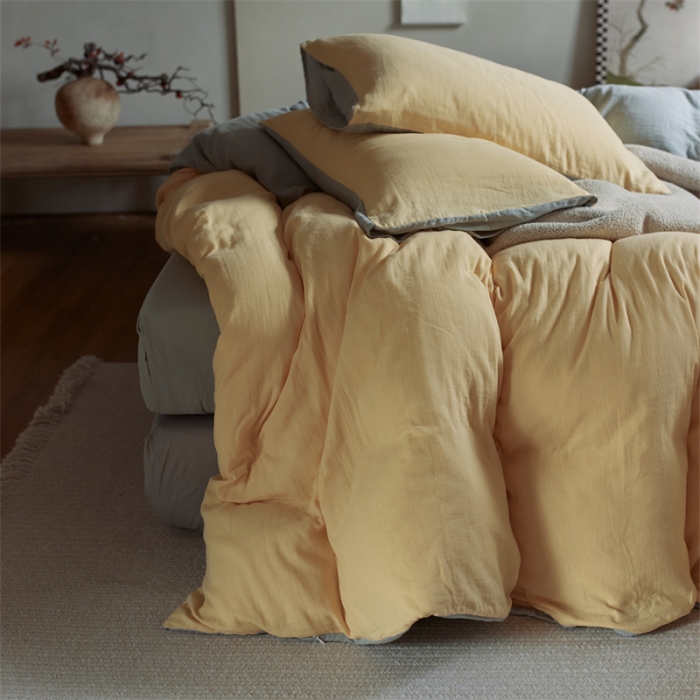 91家纺网 家纺一手货源 找家纺 安莱生活 2022新款全棉双层纱纯色四件套--侘寂风 柠檬