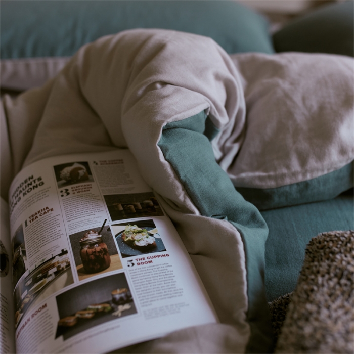 91家纺网 家纺一手货源 找家纺 安莱生活 2022新款全棉双层纱纯色四件套--侘寂风 青绿