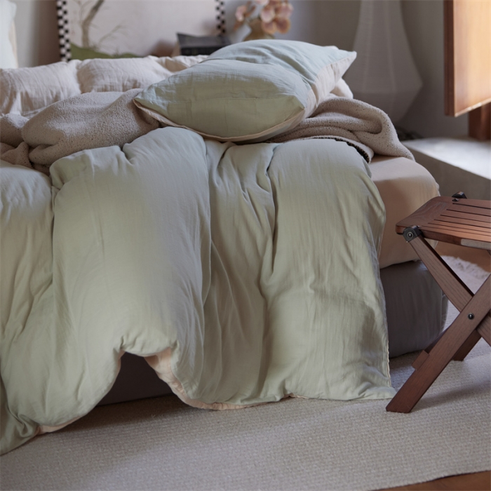 91家纺网 家纺一手货源 找家纺 安莱生活 2022新款全棉双层纱纯色四件套--侘寂风 青杏