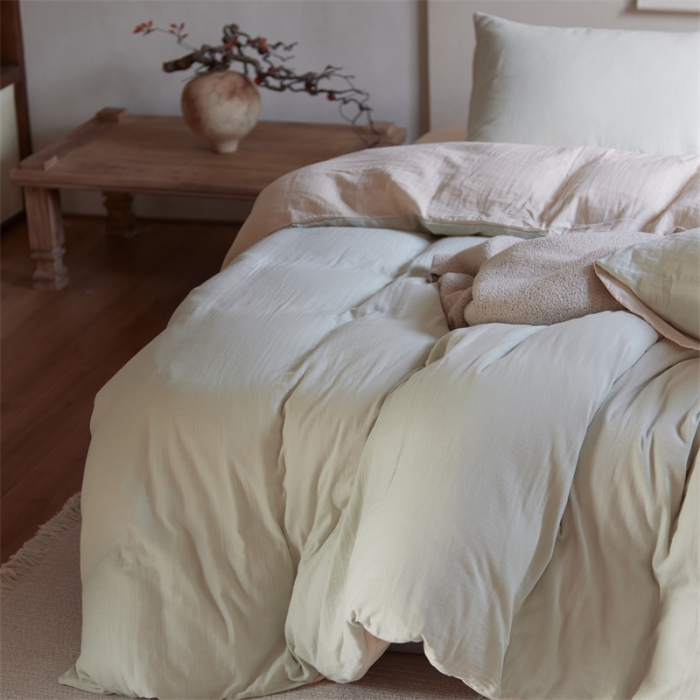 91家纺网 家纺一手货源 找家纺 安莱生活 2022新款全棉双层纱纯色四件套--侘寂风 青杏