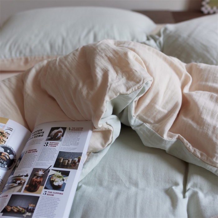 91家纺网 家纺一手货源 找家纺 安莱生活 2022新款全棉双层纱纯色四件套--侘寂风 青杏