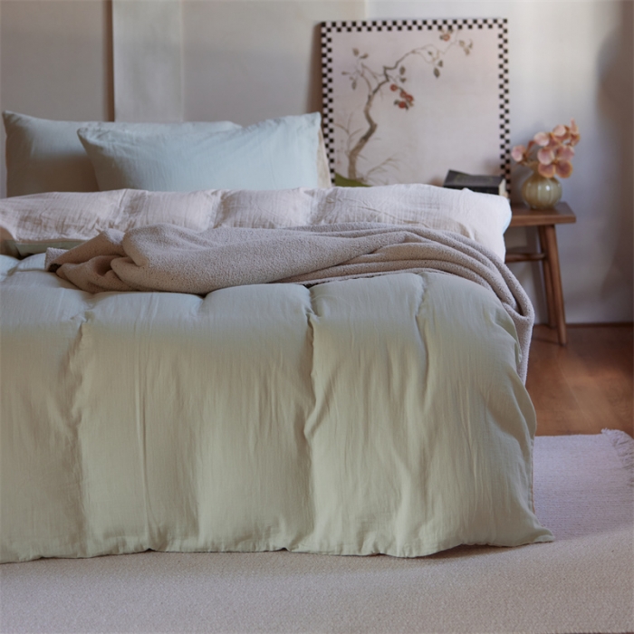 91家纺网 家纺一手货源 找家纺 安莱生活 2022新款全棉双层纱纯色四件套--侘寂风 青杏