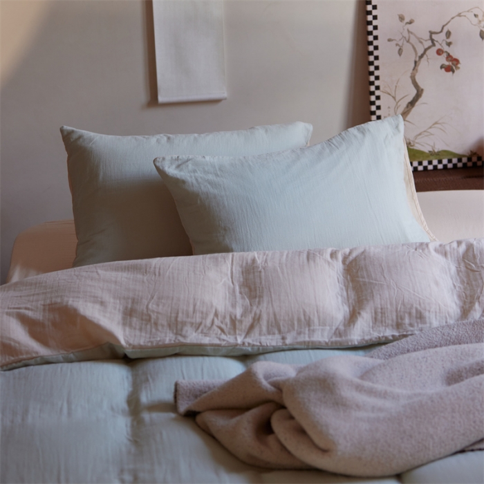 91家纺网 家纺一手货源 找家纺 安莱生活 2022新款全棉双层纱纯色四件套--侘寂风 青杏