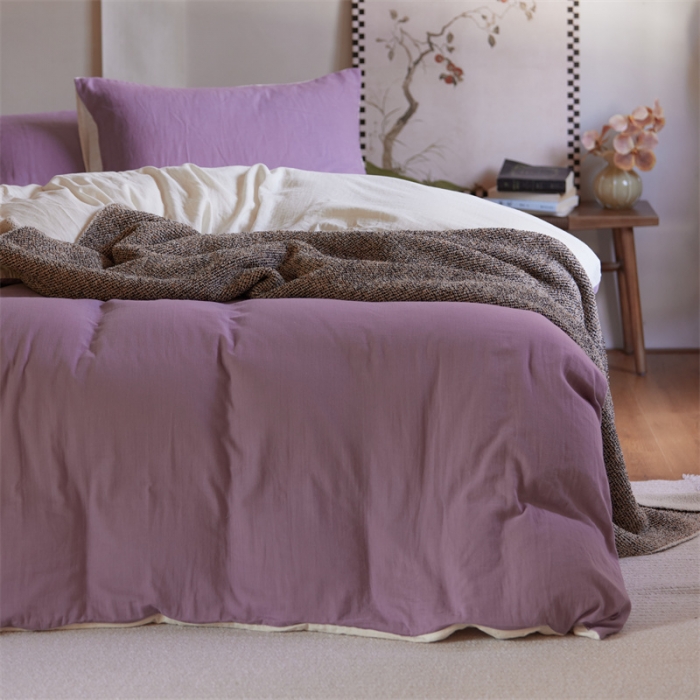 91家纺网 家纺一手货源 找家纺 安莱生活 2022新款全棉双层纱纯色四件套--侘寂风 子微