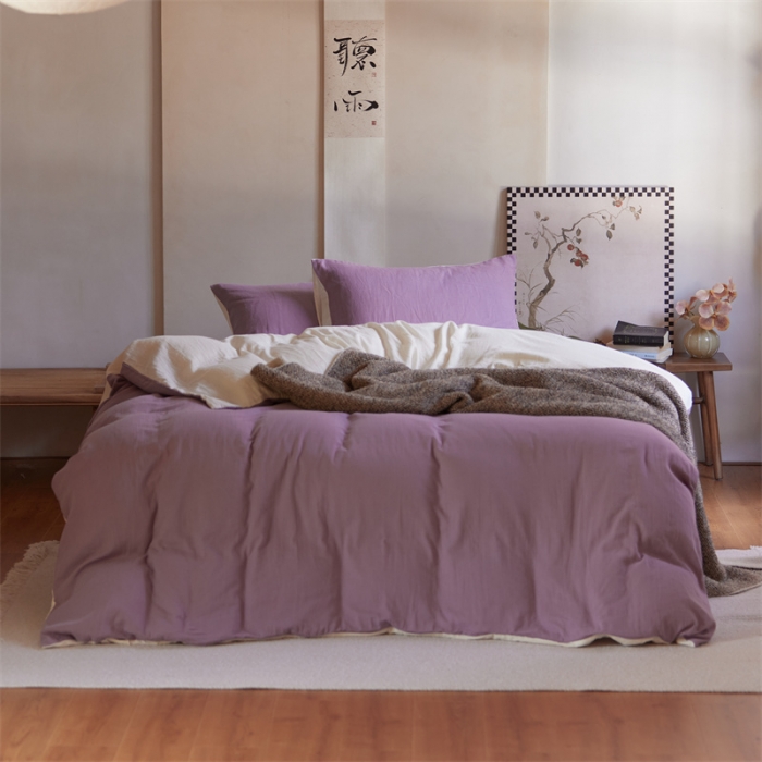 91家纺网 家纺一手货源 找家纺 安莱生活 2022新款全棉双层纱纯色四件套--侘寂风 子微