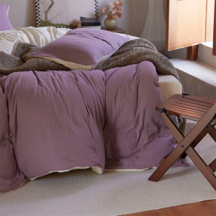 91家纺网 家纺一手货源 找家纺 安莱生活 2022新款全棉双层纱纯色四件套--侘寂风 子微