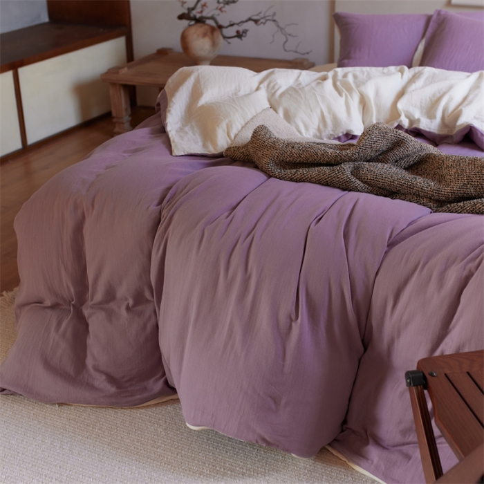 91家纺网 家纺一手货源 找家纺 安莱生活 2022新款全棉双层纱纯色四件套--侘寂风 子微