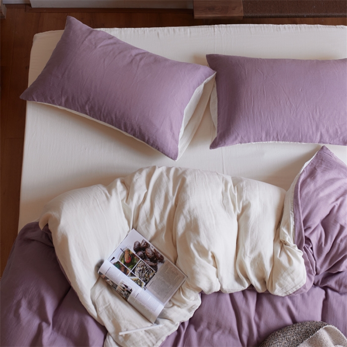 91家纺网 家纺一手货源 找家纺 安莱生活 2022新款全棉双层纱纯色四件套--侘寂风 子微