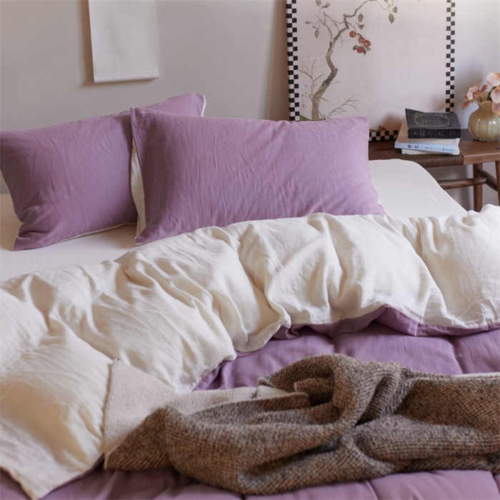 91家纺网 家纺一手货源 找家纺 安莱生活 2022新款全棉双层纱纯色四件套--侘寂风 子微