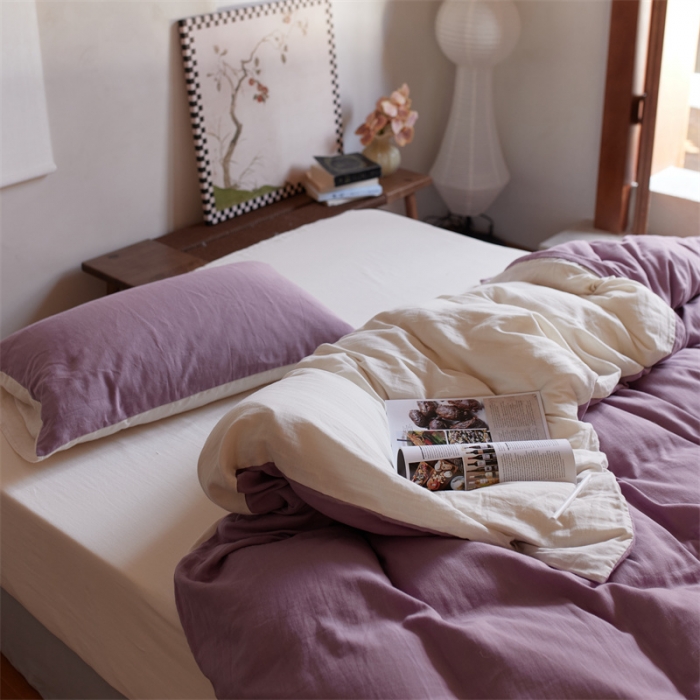 91家纺网 家纺一手货源 找家纺 安莱生活 2022新款全棉双层纱纯色四件套--侘寂风 子微