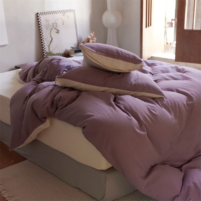 91家纺网 家纺一手货源 找家纺 安莱生活 2022新款全棉双层纱纯色四件套--侘寂风 子微