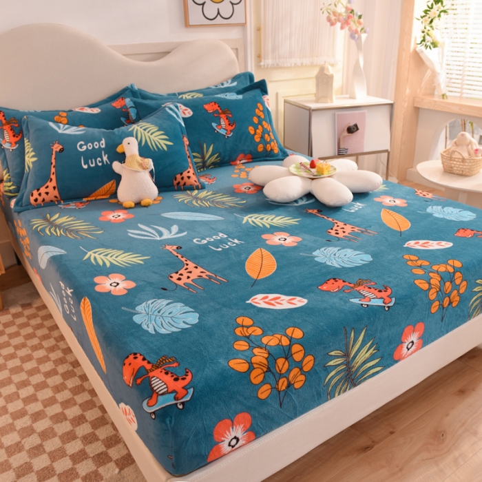 91家纺网 家纺一手货源 找家纺 总甜之梦牛奶绒印花系列单品床笠可定制任何尺寸（可接异型缺角）