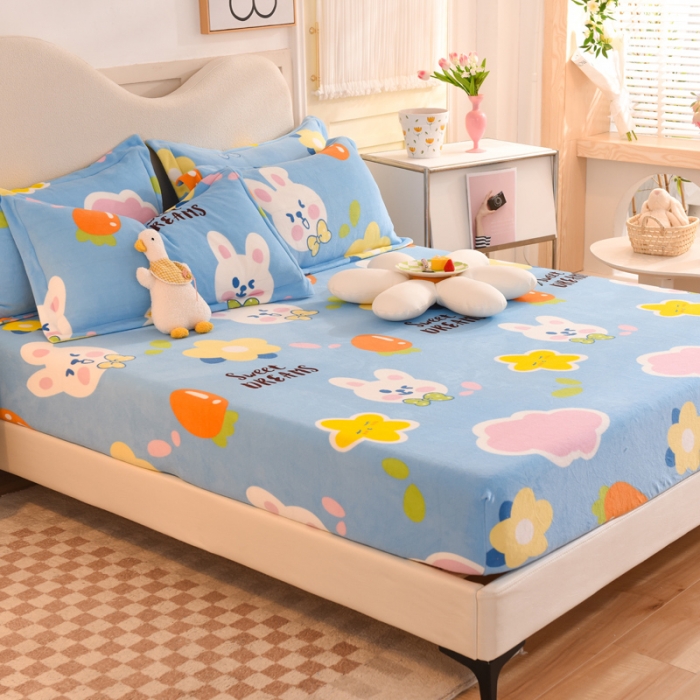 91家纺网 家纺一手货源 找家纺 甜之梦 2025新款印花牛奶绒单品床笠可定制任何尺寸（可接异型缺角） 爱心萌兔