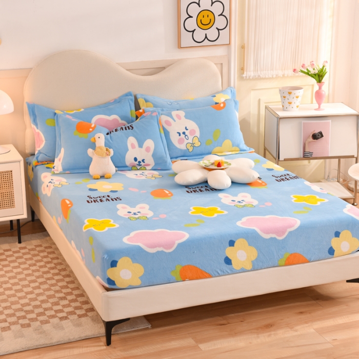 91家纺网 家纺一手货源 找家纺 甜之梦 2025新款印花牛奶绒单品床笠可定制任何尺寸（可接异型缺角） 爱心萌兔