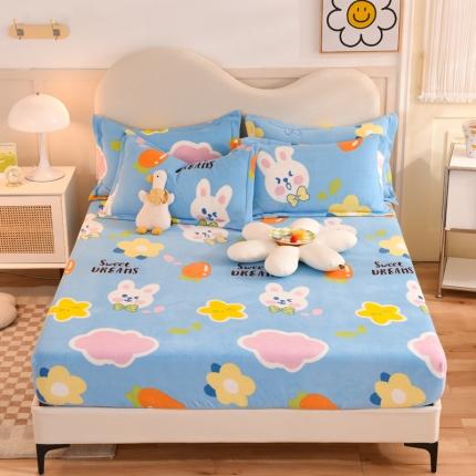 甜之梦2025新款印花牛奶绒单品床笠可定制任何尺寸（可接异型缺角） 爱心萌兔