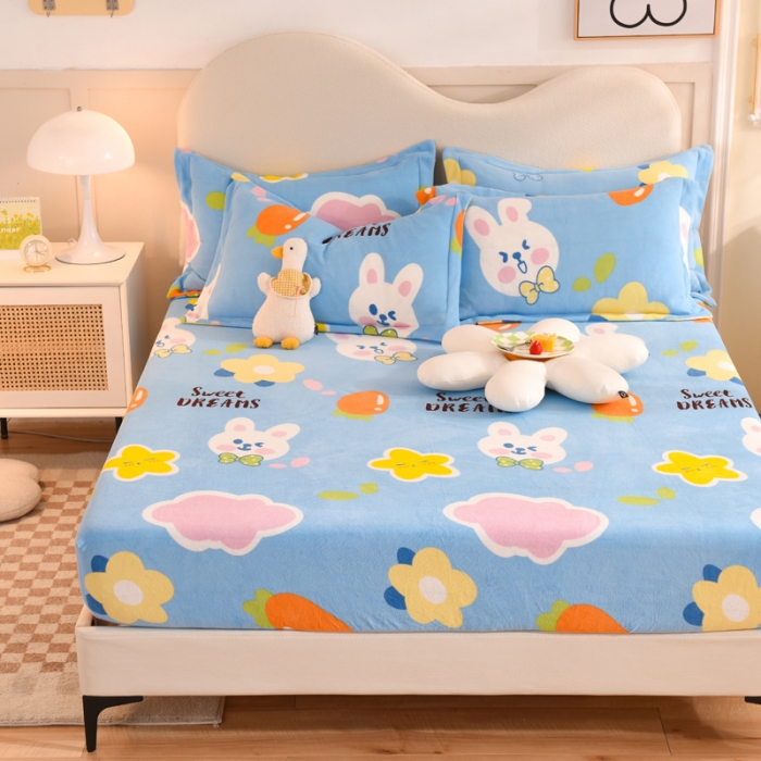 91家纺网 家纺一手货源 找家纺 甜之梦 2025新款印花牛奶绒单品床笠可定制任何尺寸（可接异型缺角） 爱心萌兔