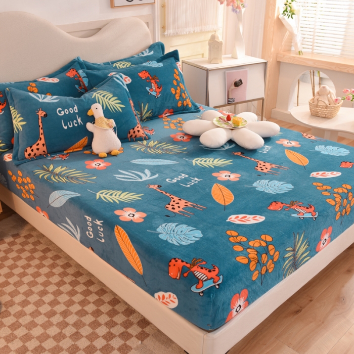 91家纺网 家纺一手货源 找家纺 甜之梦 2025新款印花牛奶绒单品床笠可定制任何尺寸（可接异型缺角）动物乐园