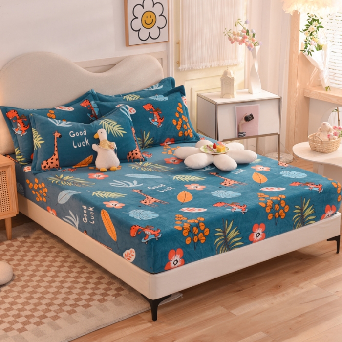 91家纺网 家纺一手货源 找家纺 甜之梦 2025新款印花牛奶绒单品床笠可定制任何尺寸（可接异型缺角）动物乐园