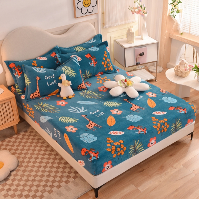 91家纺网 家纺一手货源 找家纺 甜之梦 2025新款印花牛奶绒单品床笠可定制任何尺寸（可接异型缺角）动物乐园