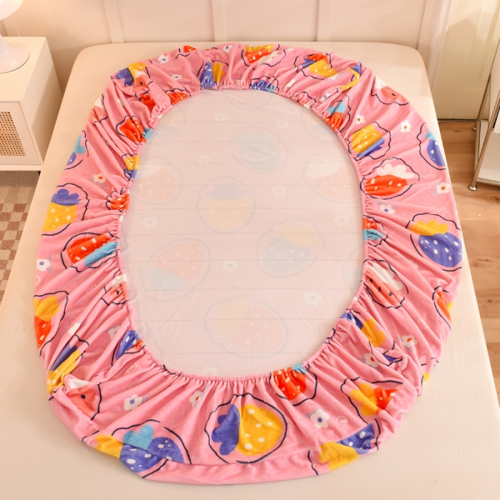 91家纺网 家纺一手货源 找家纺 甜之梦2025新款印花牛奶绒单品床笠（可接异型缺角） 粉红草莓