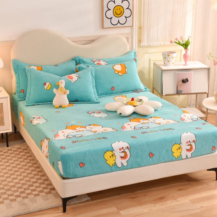 91家纺网 家纺一手货源 找家纺 甜之梦2025新款印花牛奶绒单品床笠可定制任何尺寸（可接异型缺角） 乖乖熊