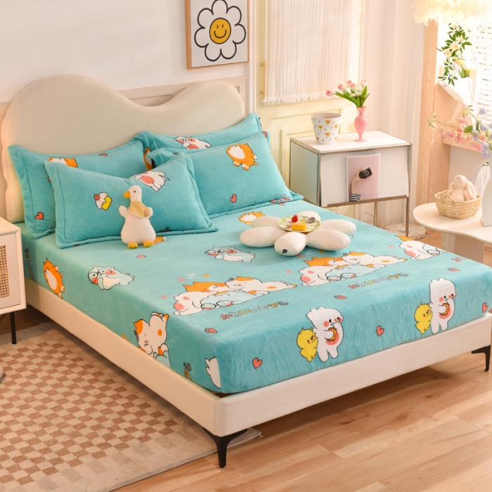 91家纺网 家纺一手货源 找家纺 甜之梦2025新款印花牛奶绒单品床笠可定制任何尺寸（可接异型缺角） 乖乖熊