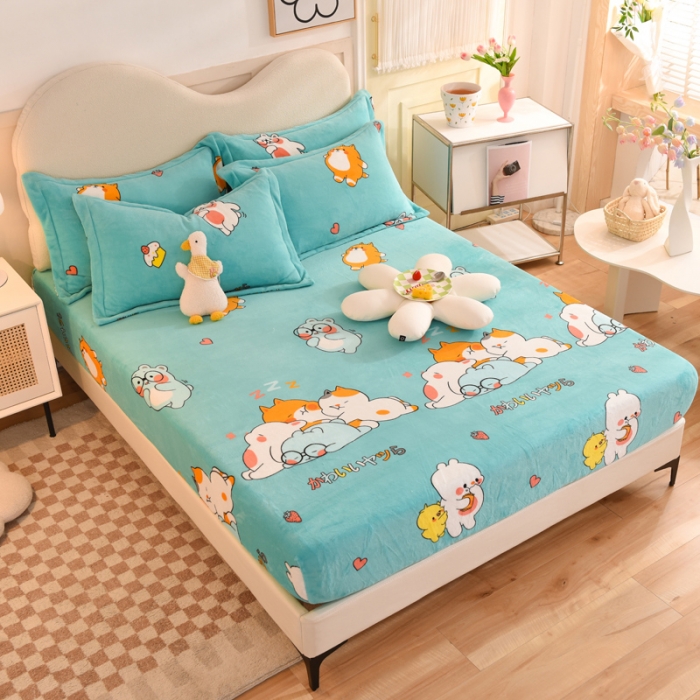 91家纺网 家纺一手货源 找家纺 甜之梦2025新款印花牛奶绒单品床笠可定制任何尺寸（可接异型缺角） 乖乖熊