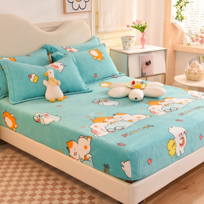 91家纺网 家纺一手货源 找家纺 甜之梦2025新款印花牛奶绒单品床笠可定制任何尺寸（可接异型缺角） 乖乖熊