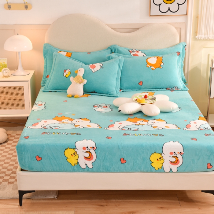 91家纺网 家纺一手货源 找家纺 甜之梦2025新款印花牛奶绒单品床笠可定制任何尺寸（可接异型缺角） 乖乖熊