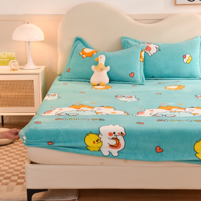 91家纺网 家纺一手货源 找家纺 甜之梦2025新款印花牛奶绒单品床笠可定制任何尺寸（可接异型缺角） 乖乖熊