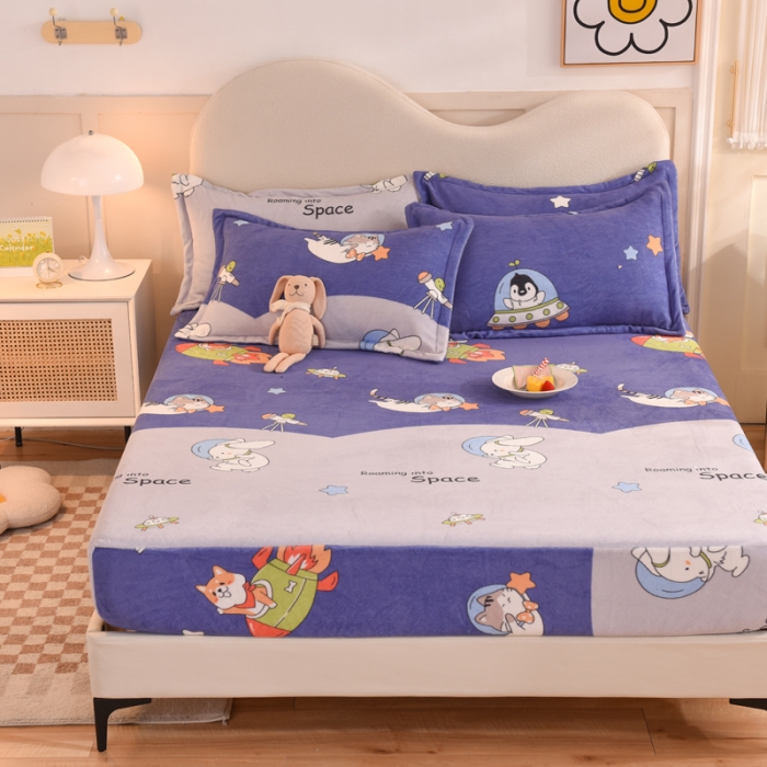 91家纺网 家纺一手货源 找家纺 甜之梦2025新款印花牛奶绒单品床笠可定制任何尺寸（可接异型缺角） 猫星球