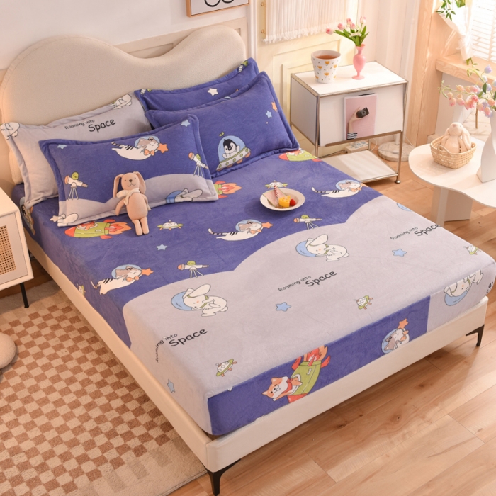 91家纺网 家纺一手货源 找家纺 甜之梦2025新款印花牛奶绒单品床笠可定制任何尺寸（可接异型缺角） 猫星球