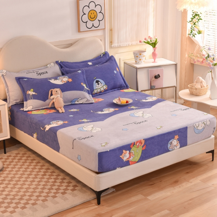 91家纺网 家纺一手货源 找家纺 甜之梦2025新款印花牛奶绒单品床笠可定制任何尺寸（可接异型缺角） 猫星球