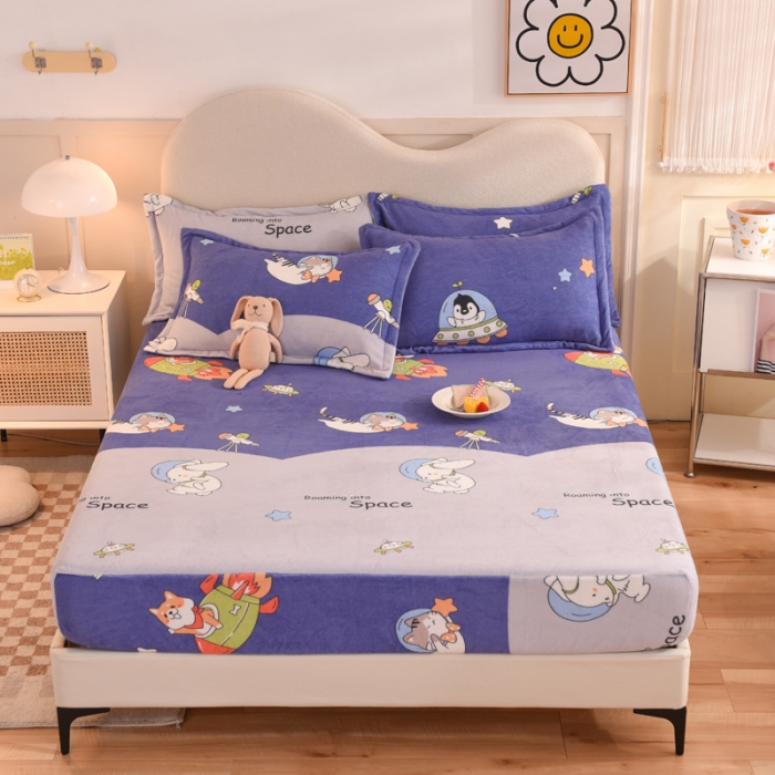 91家纺网 家纺一手货源 找家纺 甜之梦2025新款印花牛奶绒单品床笠可定制任何尺寸（可接异型缺角） 猫星球