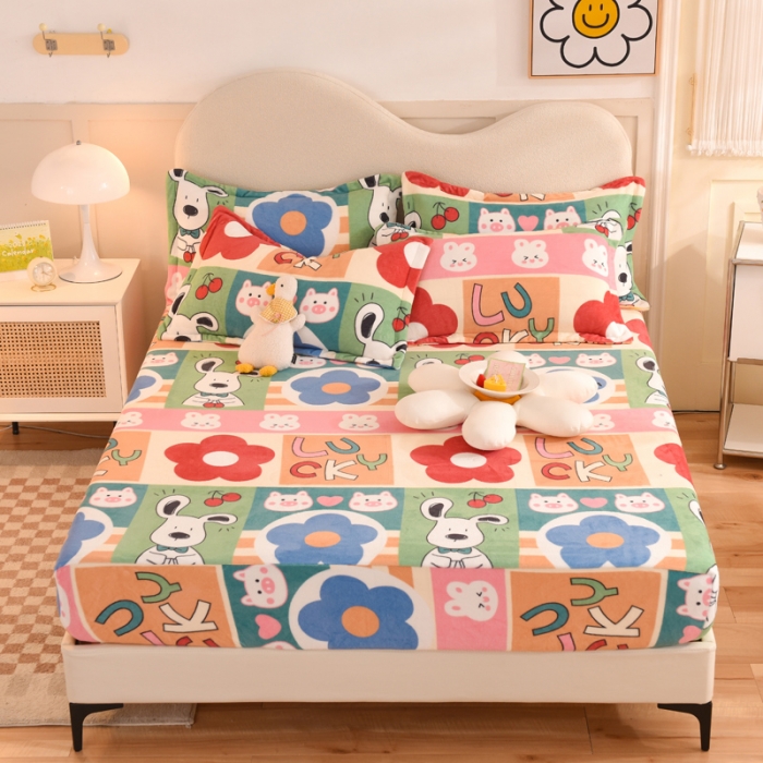 91家纺网 家纺一手货源 找家纺 甜之梦2025新款印花牛奶绒单品床笠可定制任何尺寸（可接异型缺角） 萌宠跳跳