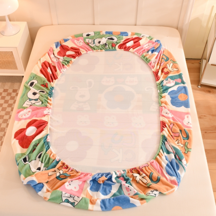 91家纺网 家纺一手货源 找家纺 甜之梦2025新款印花牛奶绒单品床笠可定制任何尺寸（可接异型缺角） 萌宠跳跳